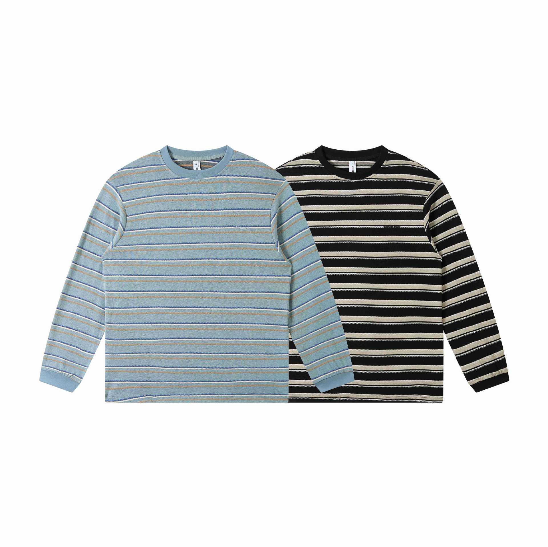 Unisex finely knitted long sleeve shirt with striped structure and ribbed round neck Chichicherry