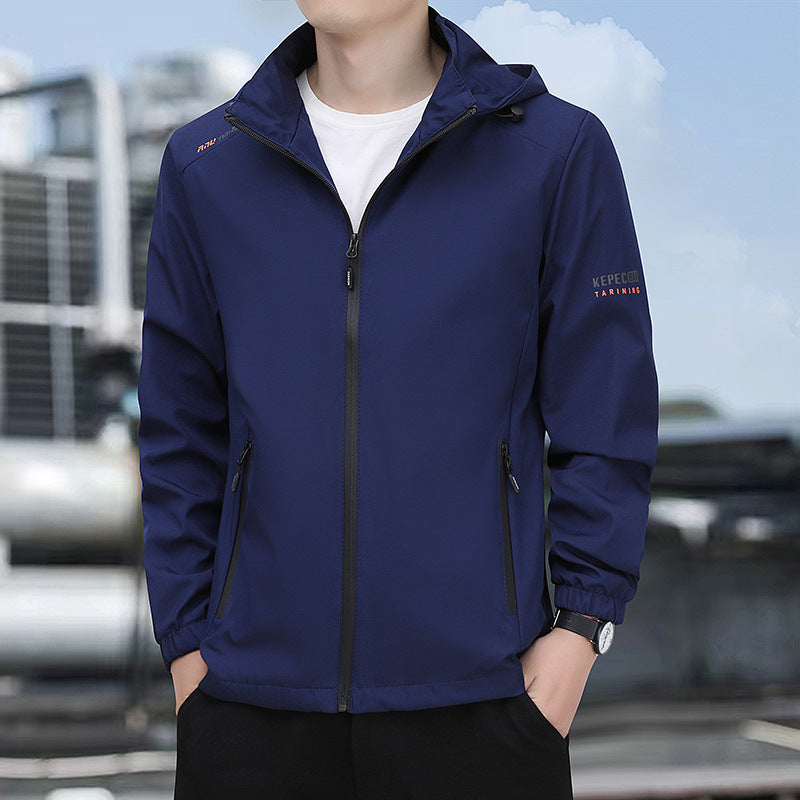 Men's lightweight softshell hoodie jacket with windproof membrane, zip pockets, and elastic cuffs Chichicherry