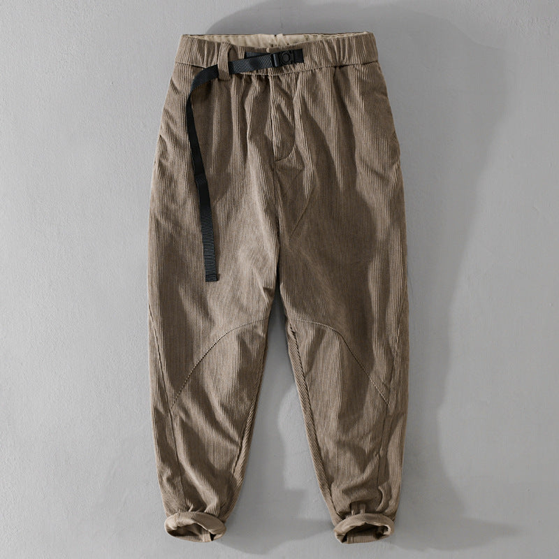 Men's cord chinos with elastic waistband, belt buckle, and tapered fit Chichicherry