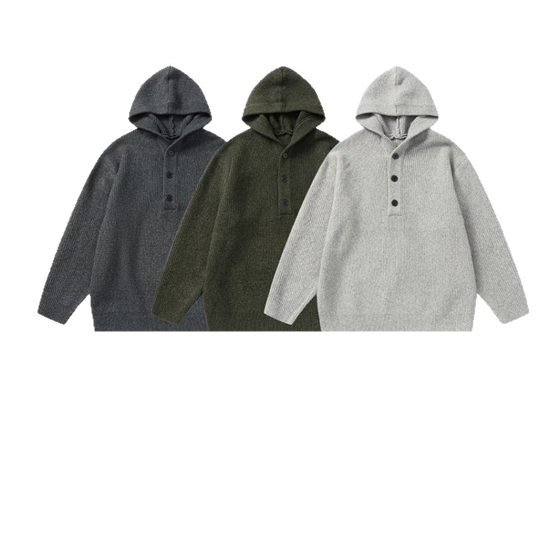 Unisex Ribbed Knit Hoodie with Half-Placket and Oversized Fit Chichicherry