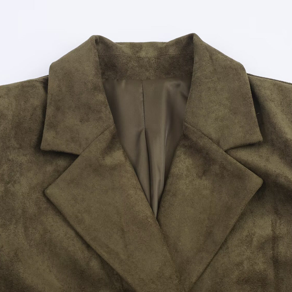 Women's Double-Breasted Suede Look Blazer with Lapel Collar and Flap Pockets Chichicherry