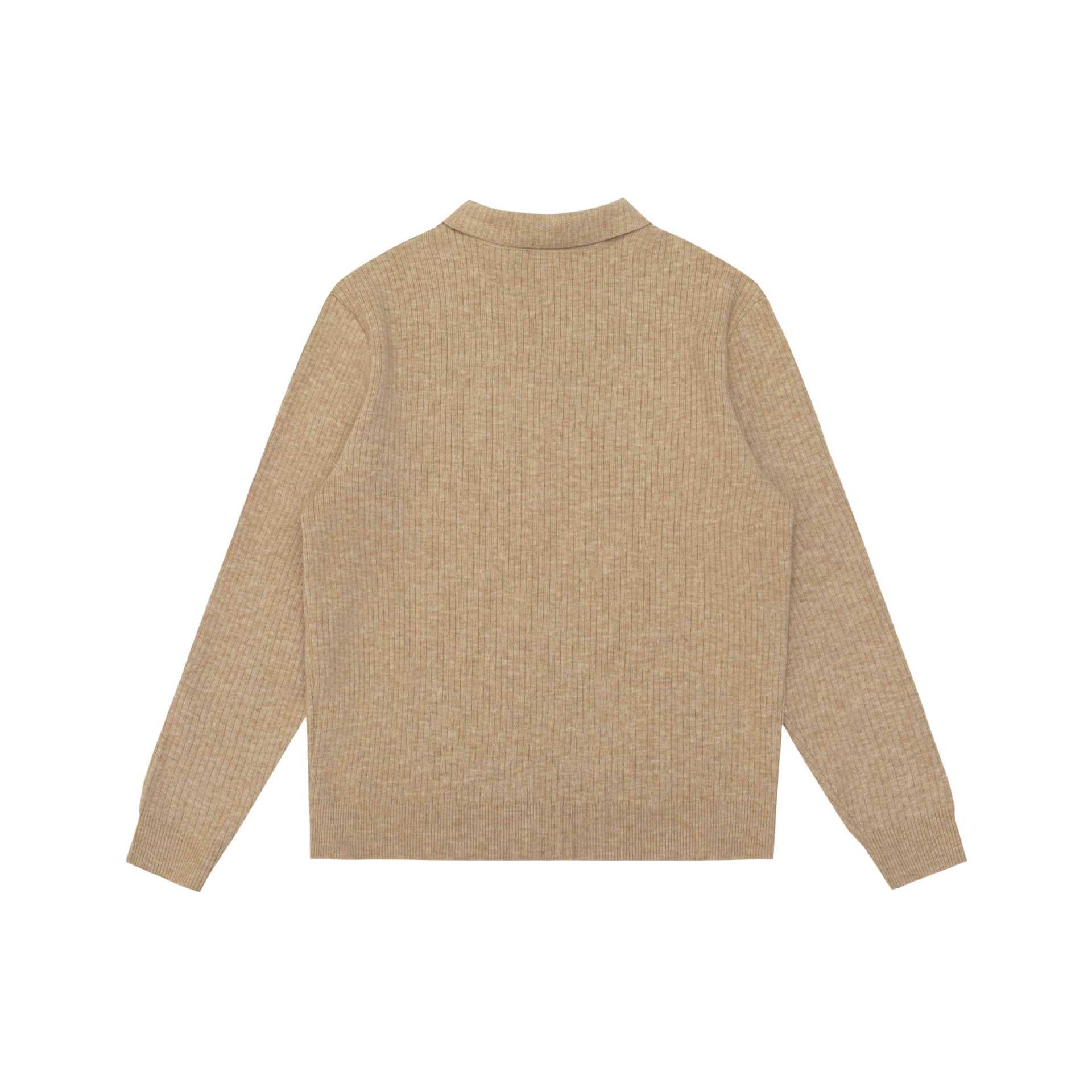 Unisex Ribbed Polo Collar Sweater made of Fine Knit with Button Placket Chichicherry