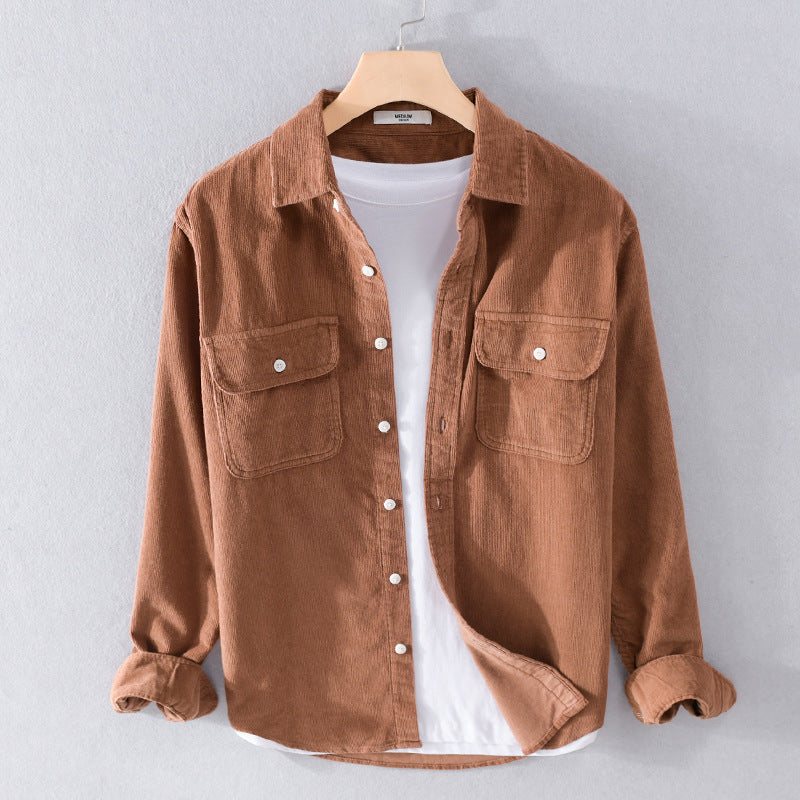 Men's fine cord shirt jacket in worker style with double chest pockets and relaxed fit Chichicherry