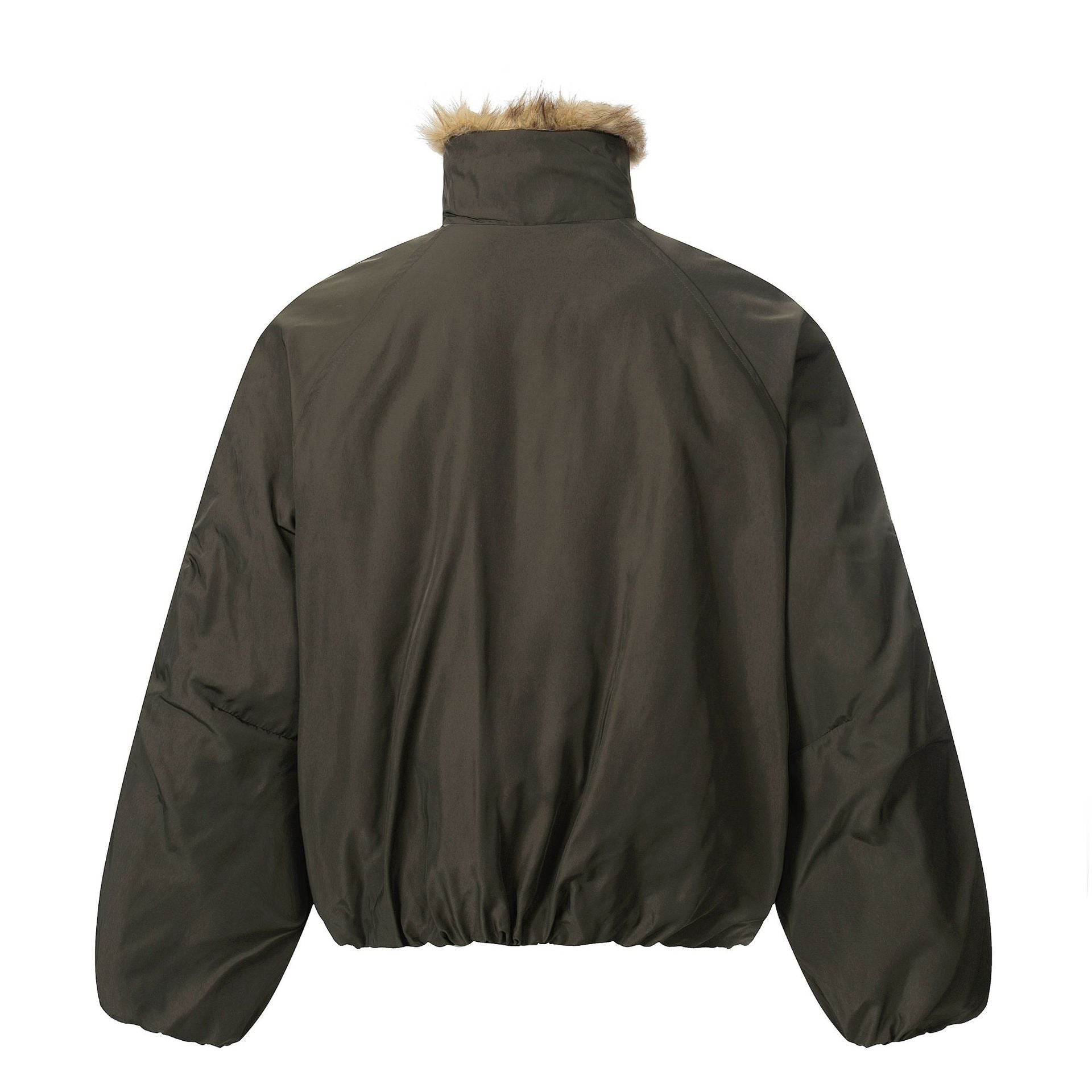 Men's short-cut boxy puffer jacket with faux fur hood and vertical zip pockets Chichicherry