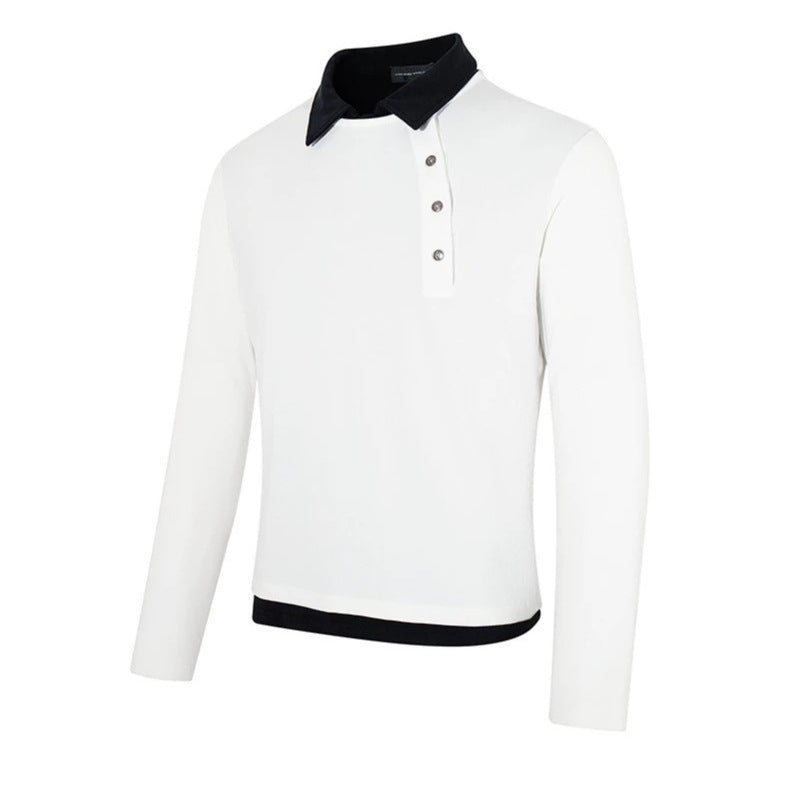 Men's long-sleeve polo shirt with asymmetrical button placket and contrasting collar Chichicherry