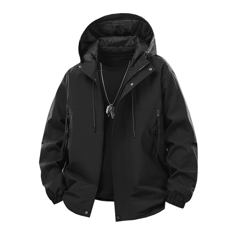 Men's Oversized Utility Softshell Jacket with Hood, Water-Repellent Membrane & Zipper Pockets Chichicherry