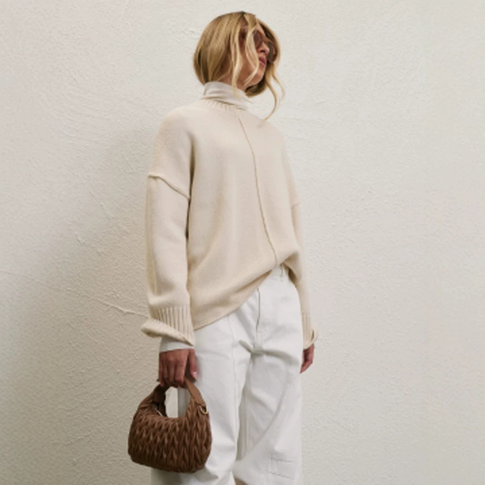 Women Oversized Turtleneck Sweater with Concealed Center Seam Chichicherry