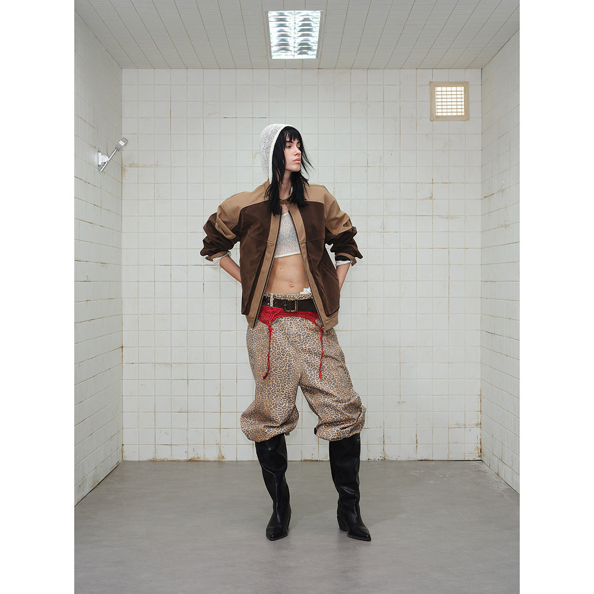 Men's short jacket in boxy-blouson style made of velour and canvas mix with high stand-up collar Chichicherry