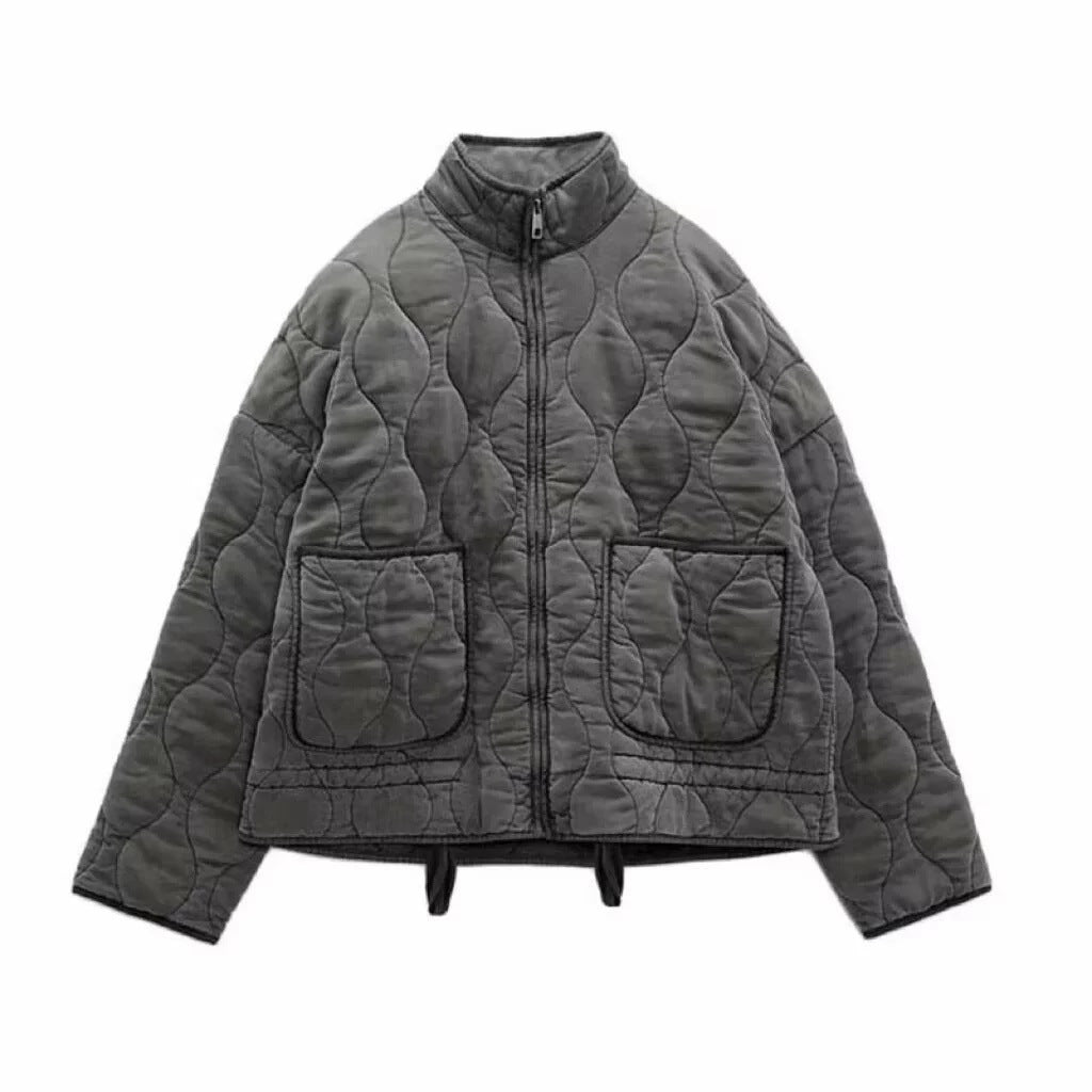 Unisex quilted jacket with stand-up collar, front pockets, and drawstring Chichicherry