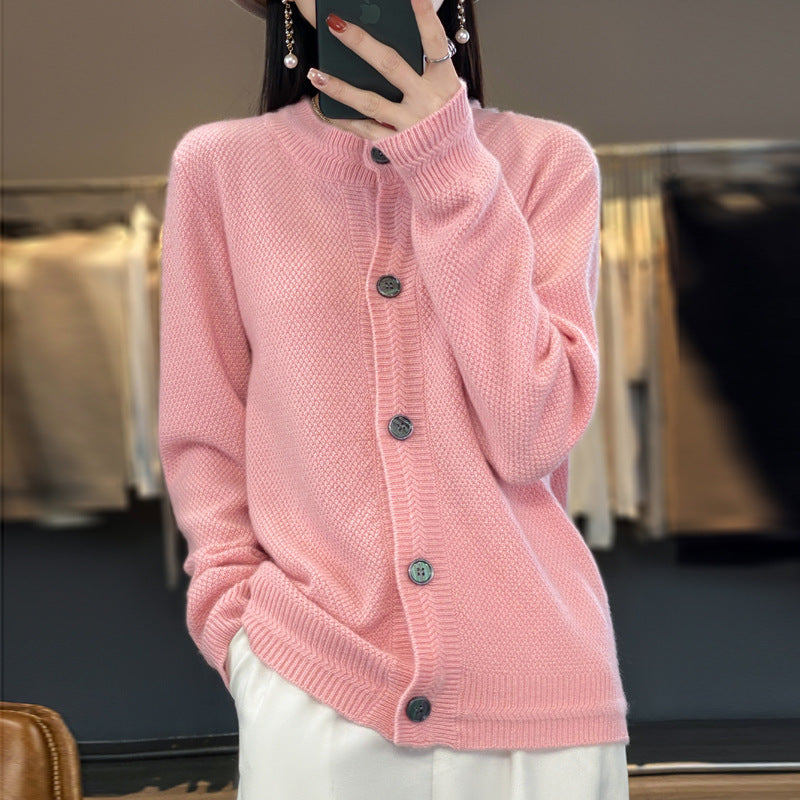 Women Structured Fine Knit Cardigan with Cashmere-like Feel, Continuous Button Placket and Boxy Oversized Fit Chichicherry
