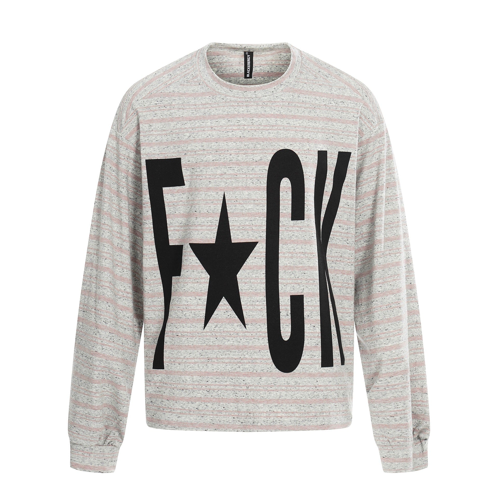 Women's Striped Oversize Sweatshirt with Large Typo Print and Round Neckline Chichicherry