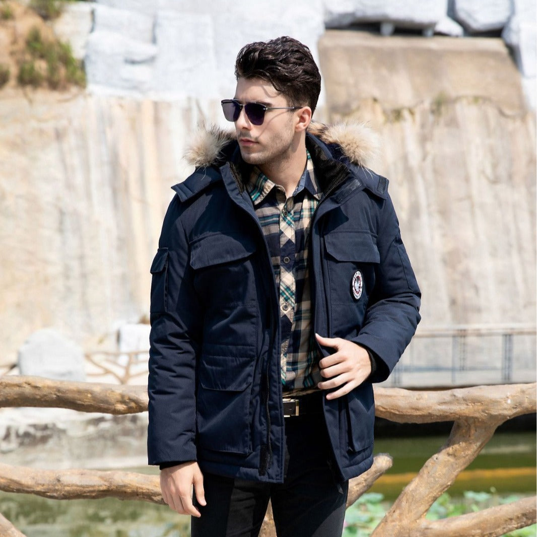 Men's insulated field parka with detachable faux fur collar and multiple pockets Chichicherry