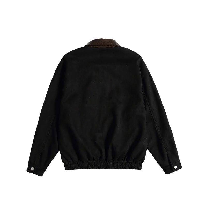 Women's short cut boxy bomber jacket with contrasting faux leather collar Chichicherry