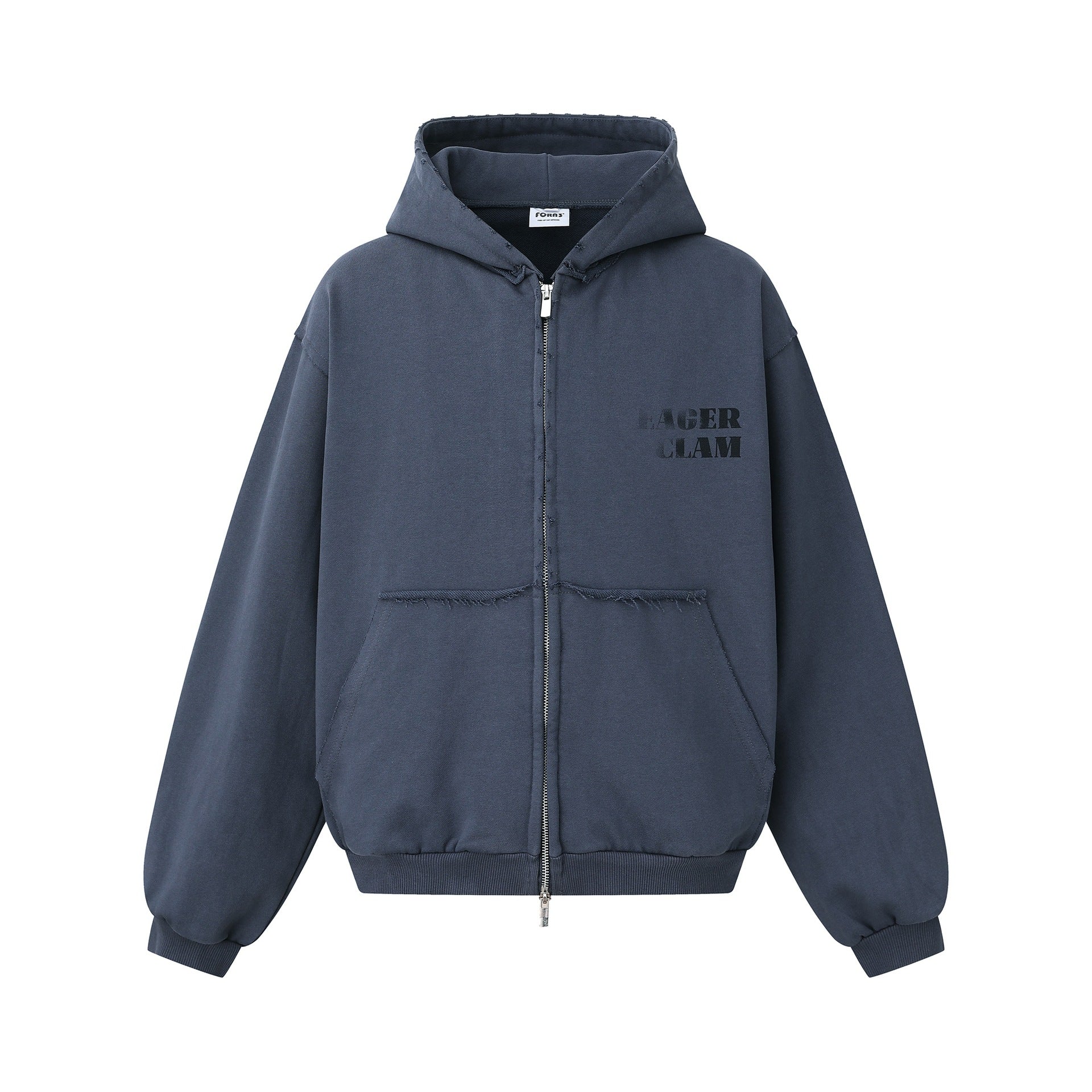 Unisex Oversized Zip-Hoodie in Boxy-Cut with frayed hem edges and kangaroo pocket Chichicherry