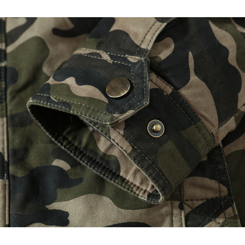 Men's Camouflage Field Jacket with Sherpa Lining and Multifunctional Utility Pockets Chichicherry