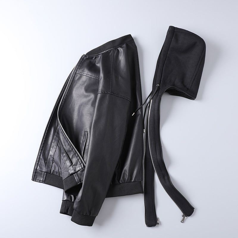 Men's faux leather bomber-style hooded jacket with full zip and ribbed cuffs Chichicherry