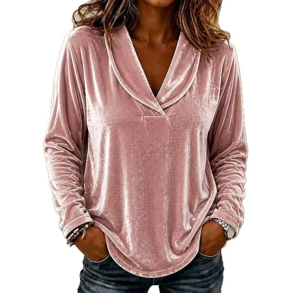 Ladies Velour Long Sleeve with Deep Shawl Collar and Rounded Hem Chichicherry