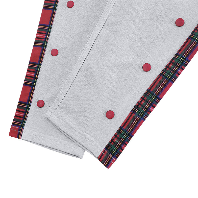 Men's loose jogging pants with side check stripe and snap button placket Chichicherry