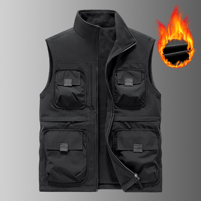 Men's Insulated Utility Vest with Fleece Lining and Multiple Pockets Chichicherry