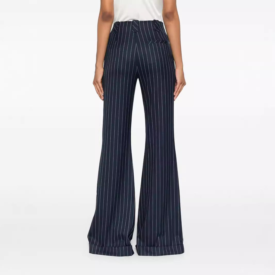 Women High-Waisted Pinstripe Palazzo Pants with Wide Flare Chichicherry