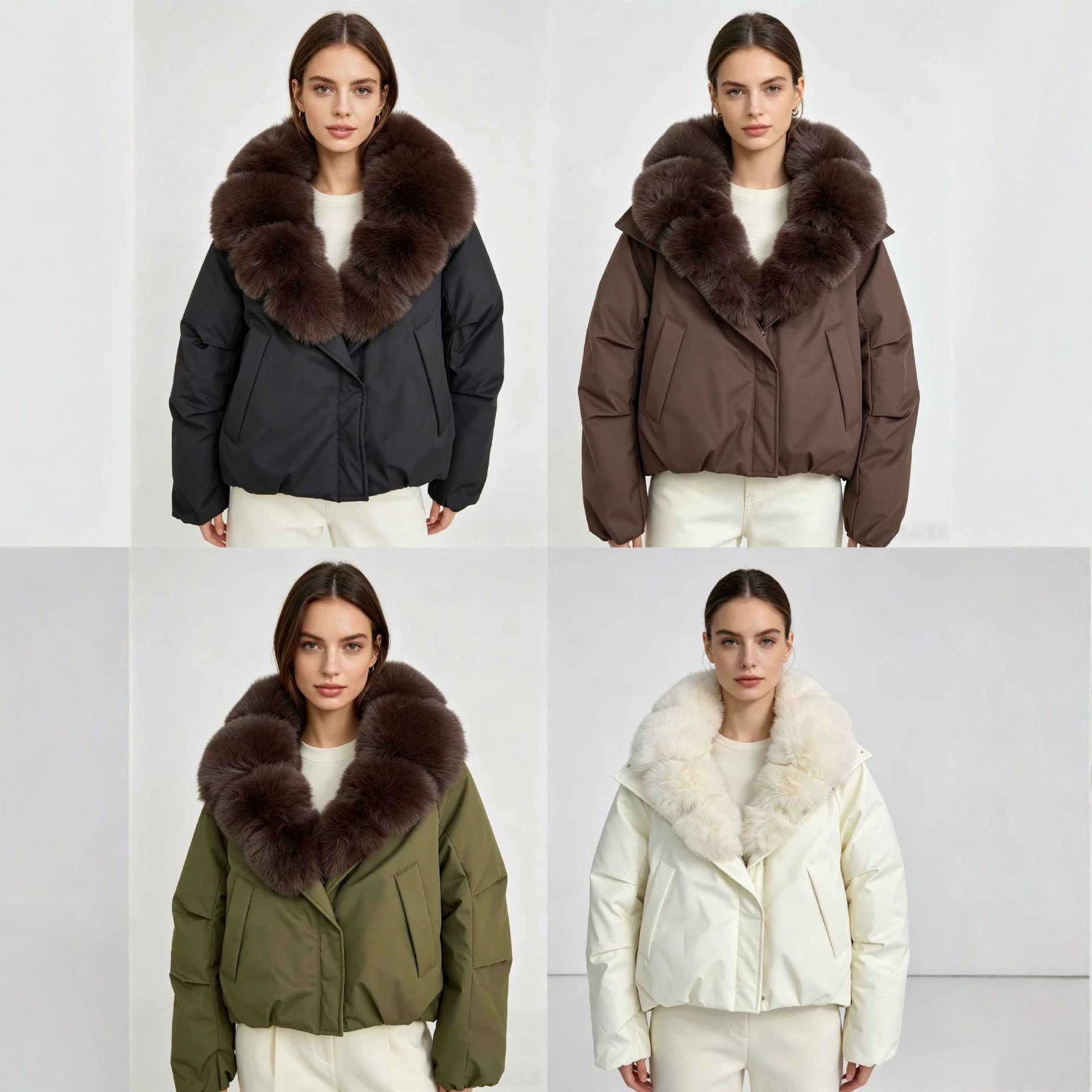 Ladies nan short thermal quilted jacket with voluminous removable faux fur collar and tailored hem Chichicherry