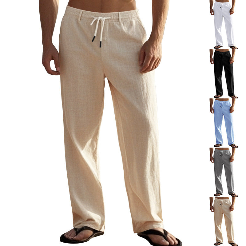 Men's casual chino with linen look, elastic waistband and slim ankle fit Chichicherry