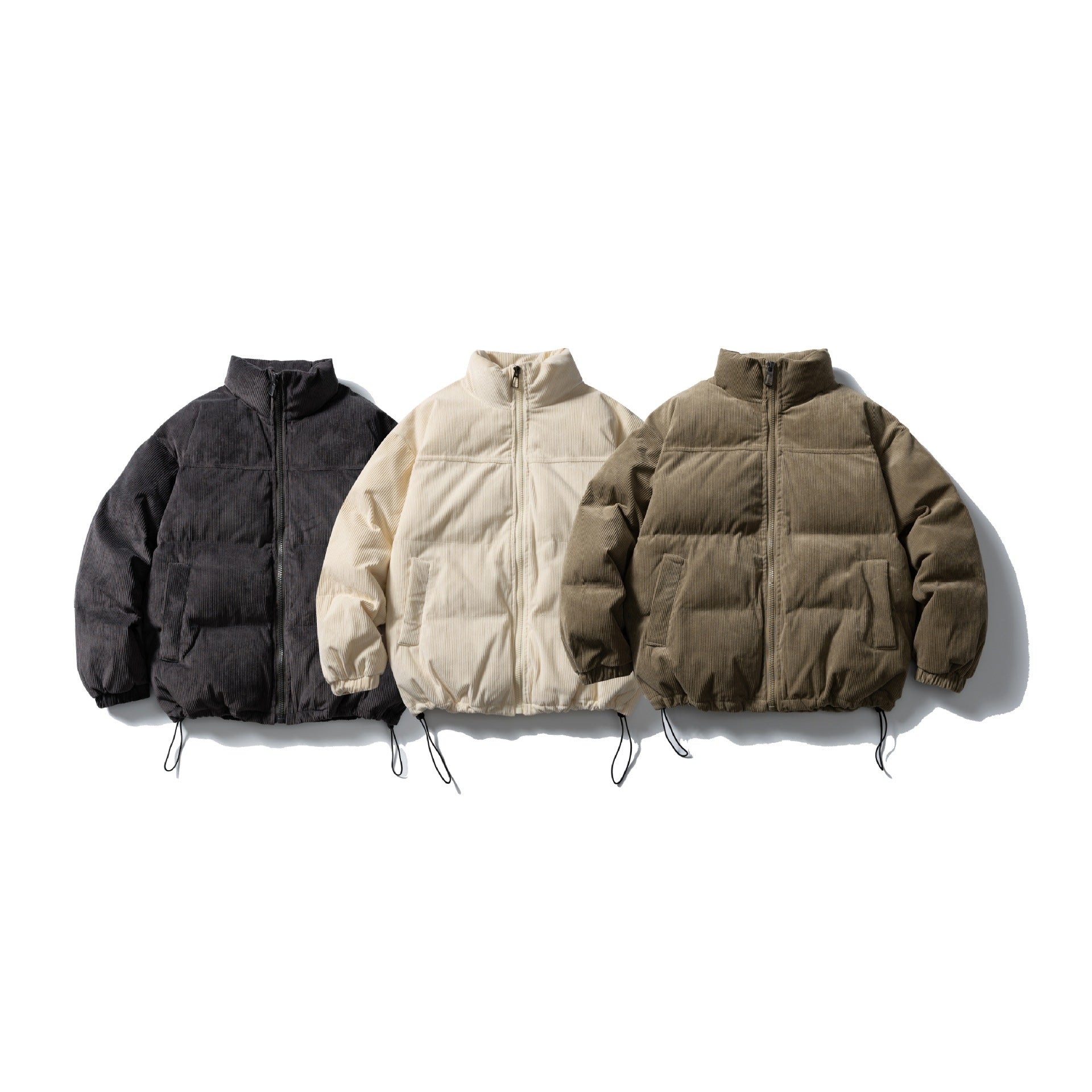 Unisex Padded Cord Blouson Jacket with Stand Collar, Elastic Cuffs, and Drawstring Chichicherry
