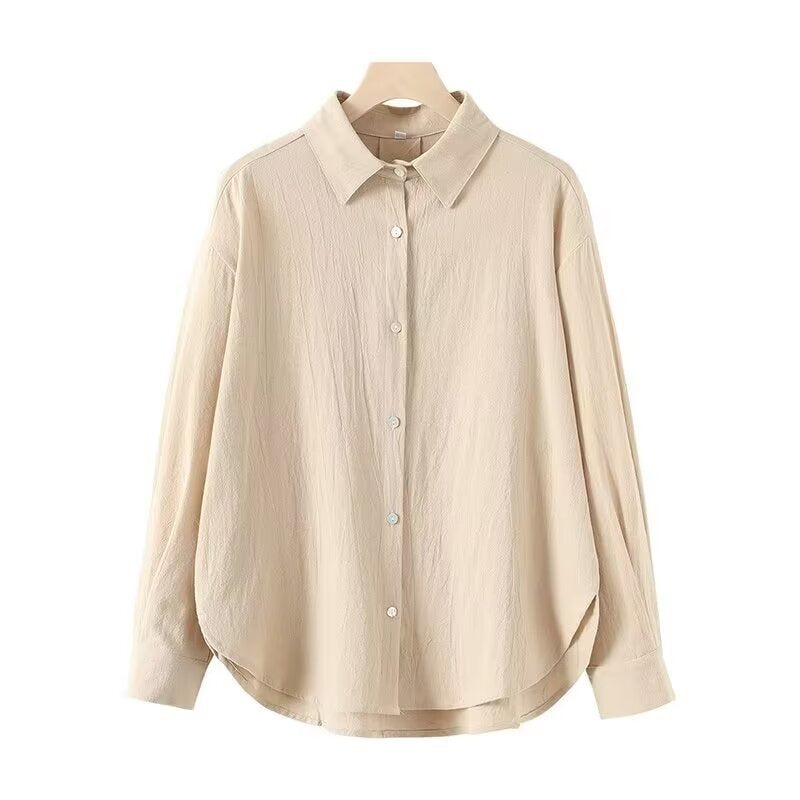 Women's Oversized Shirt Blouse made of lightweight Crepe with rounded hem and classic collar Chichicherry
