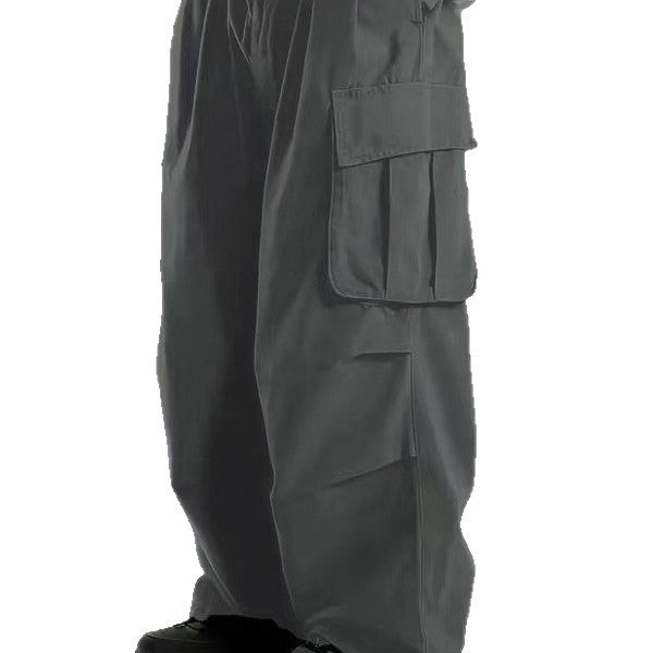 Men's Oversized Baggy Cargo Pants in Urban Utility Style with Elastic Drawstring Waistband and Multiple Flap Pockets Chichicherry