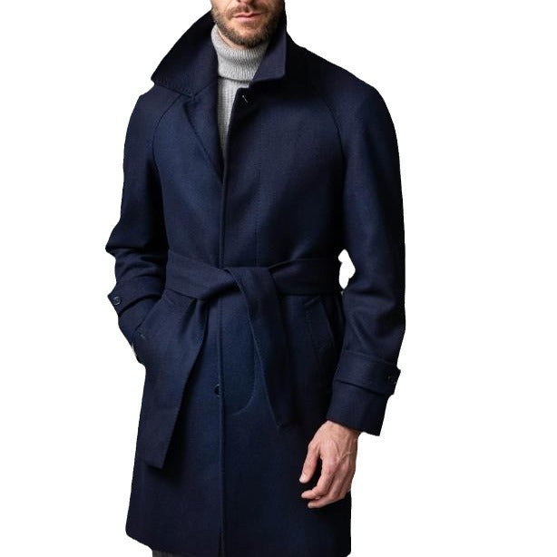 Men's coat mid-length made of wool blend with tie belt and concealed button placket Chichicherry