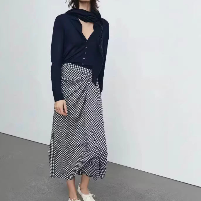Women's midi skirt with wrap detail and gingham checks Chichicherry
