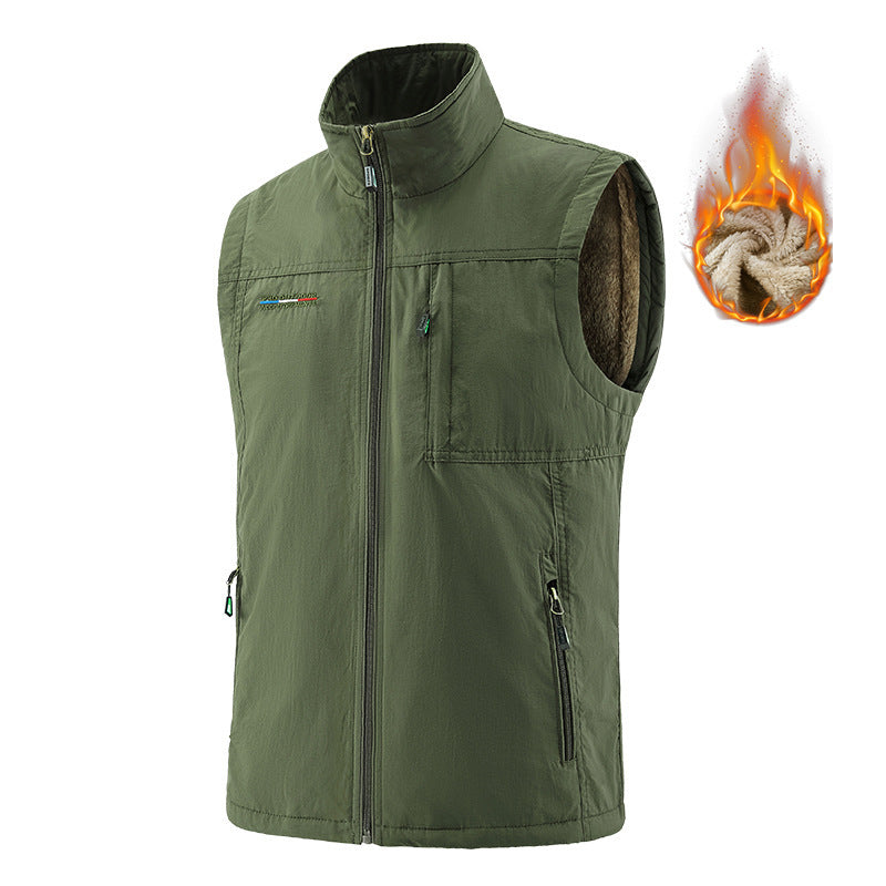 Men's insulating utility vest with teddy fleece lining, stand-up collar, and zippered pockets Chichicherry