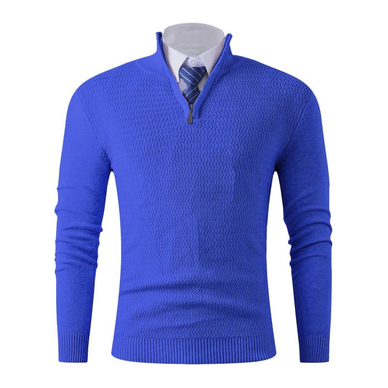 Men's Slim-Fit Fine Knit Sweater with Half Zip and Structured Wave Look Chichicherry