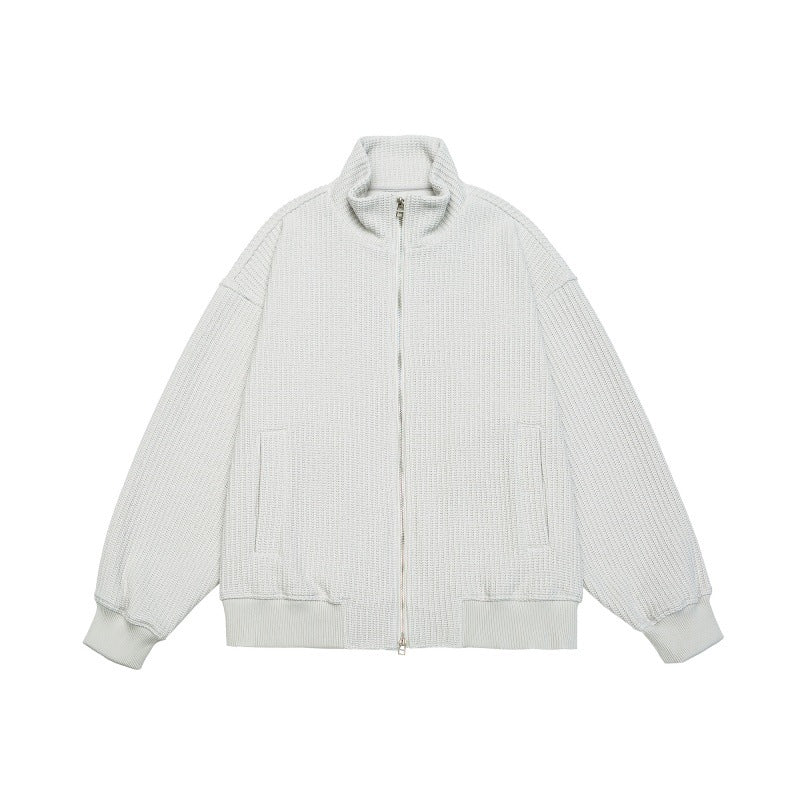 Unisex chunky knit boxy zip jacket with stand-up collar and ribbed cuffs Chichicherry