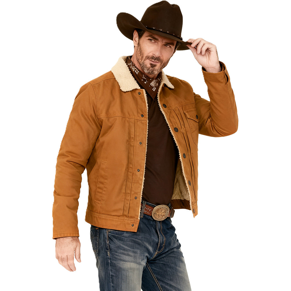 Men's Canvas Trucker Jacket with Teddy Lining and Cord Collar Chichicherry