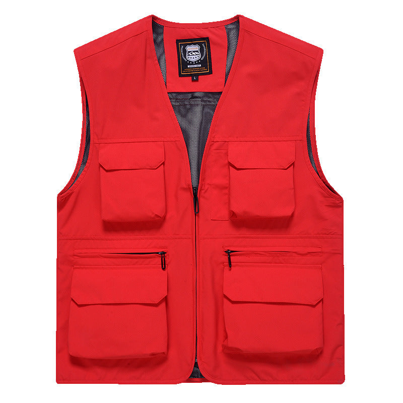Men's multi-pocket utility vest with full-length zipper, breathable mesh lining, and large capacity flap and zipper pockets Chichicherry