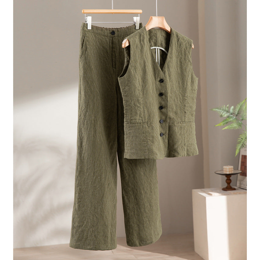 Ladies Tailored Cord Waistcoat with V-Neck and Patch Pockets Chichicherry