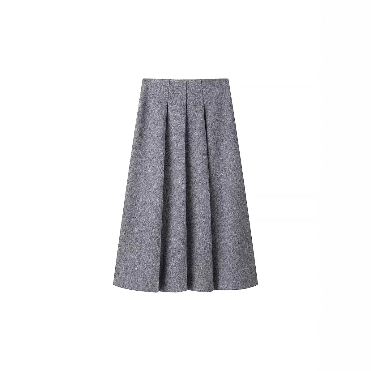 Women's Elegant Wool Blend Suit with Fitted Short Blazer and Flared Midi Skirt Chichicherry