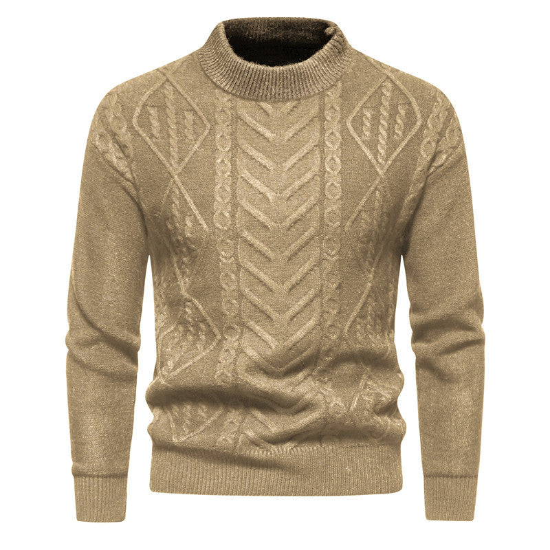 Men's Structured Mockneck Knitted Sweater with Cable and Chevron Pattern Chichicherry
