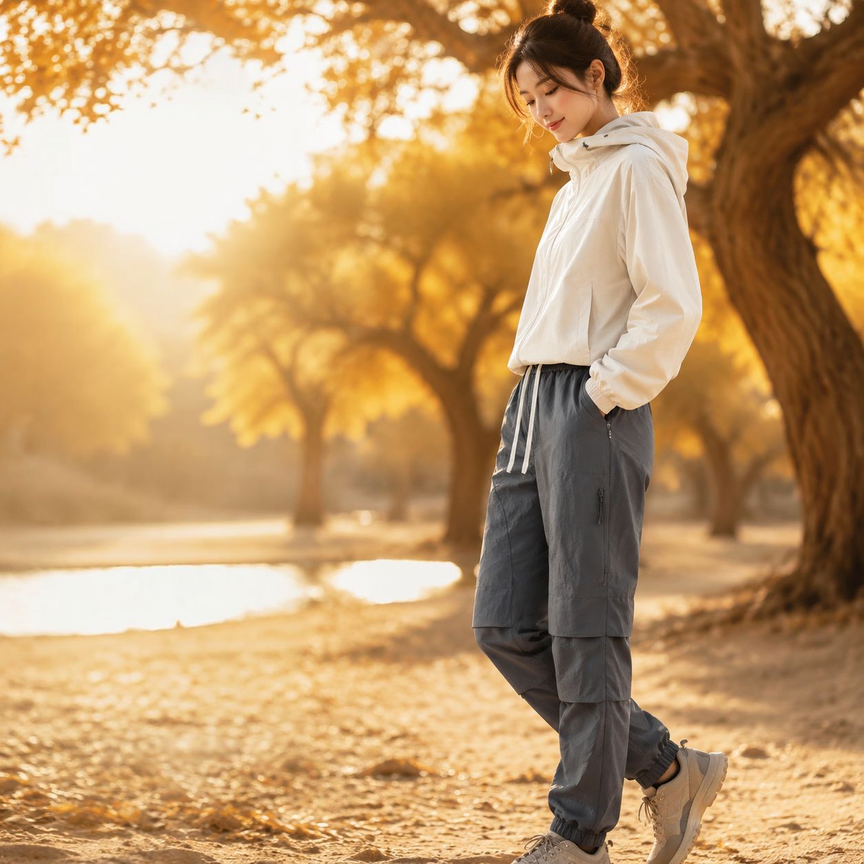Men's Lightweight Technical Cargo Trekking Pants with Drawstring Waist, Zipper Pockets, and Elastic Hem Chichicherry