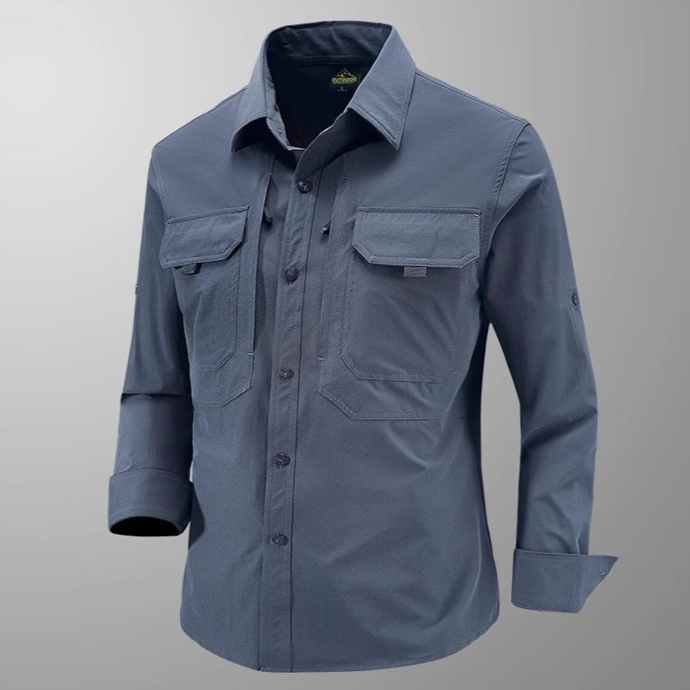 Men's Technical Field Shirt with Ripstop Structure, Chest Pockets and Roll-Up Sleeves Chichicherry