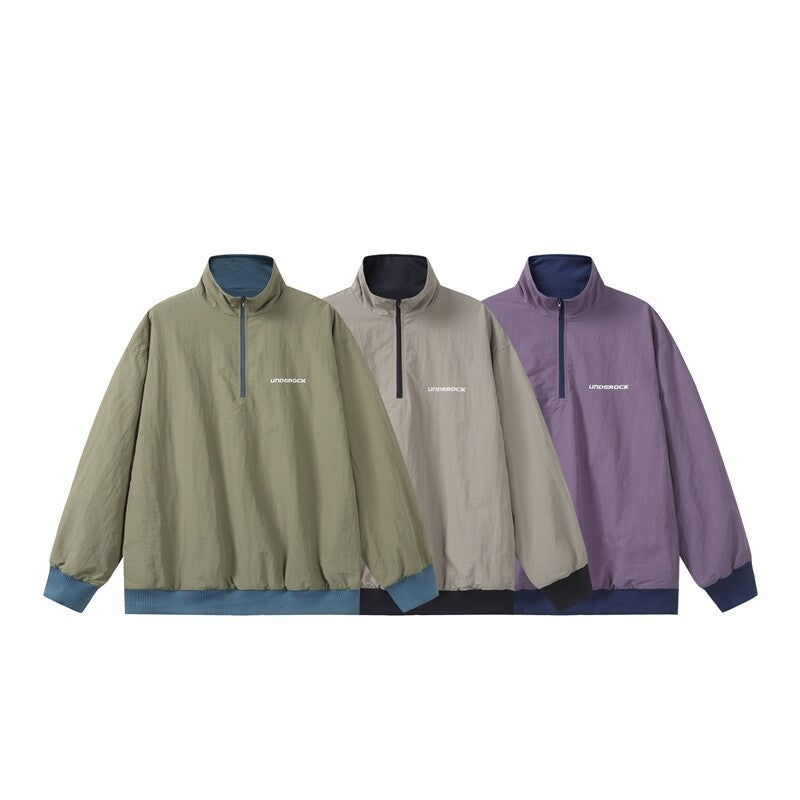 Unisex Oversize Windbreaker Pullover with half zipper and ribbed hem Chichicherry