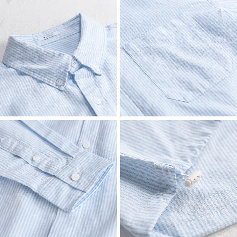 Men's fine stripe cotton overshirt in relaxed fit with kent collar and patch chest pocket Chichicherry