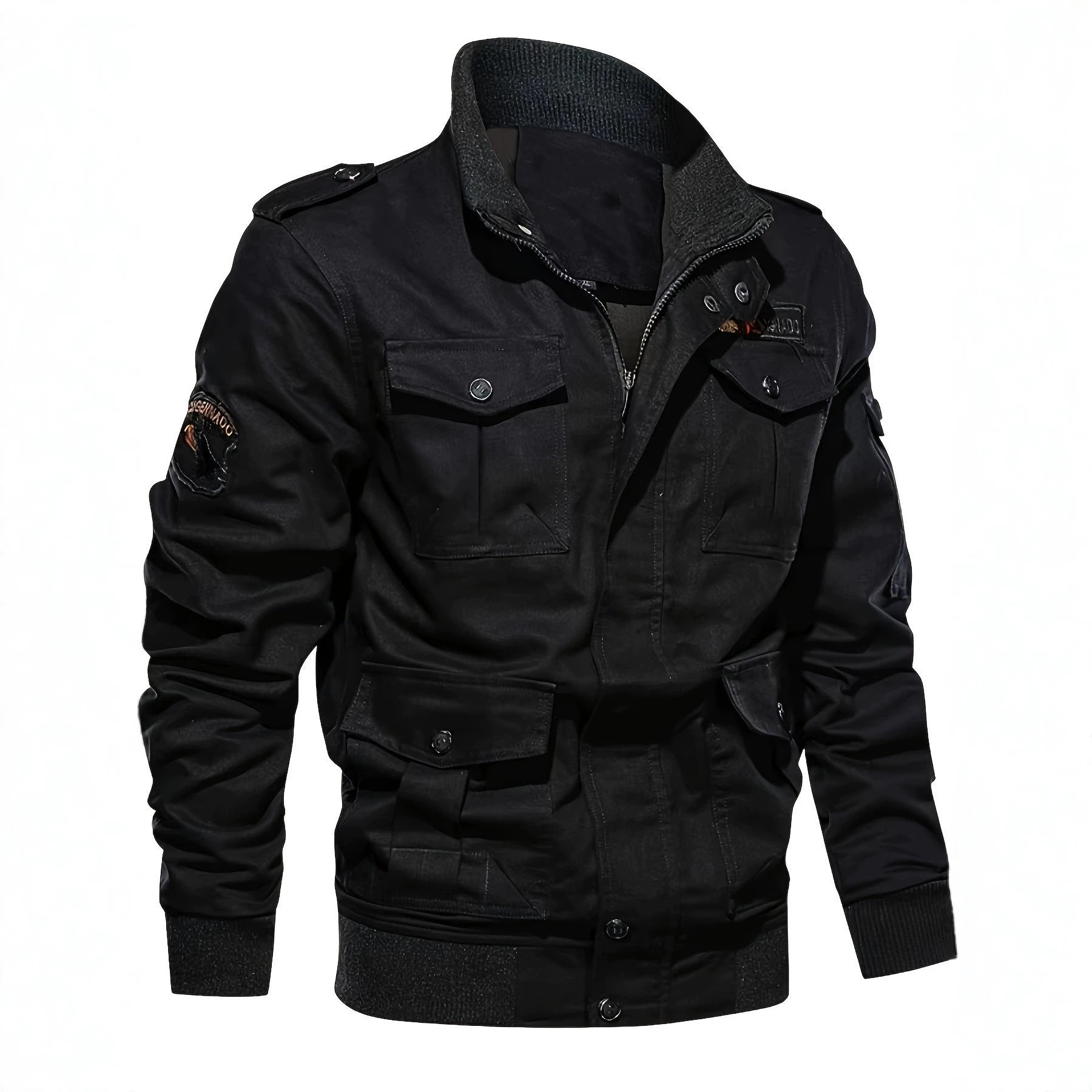 Men's field jacket in military style with multiple pockets and knit collar Chichicherry