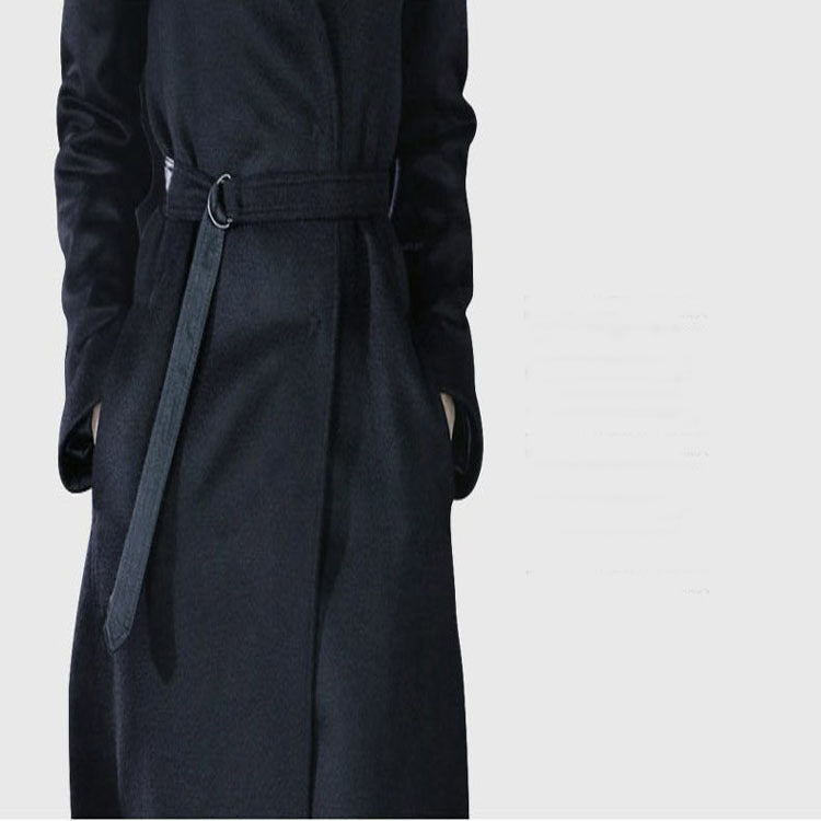 Women’s maxi long tailored wrap long coat with shawl collar and fine tie belt Chichicherry
