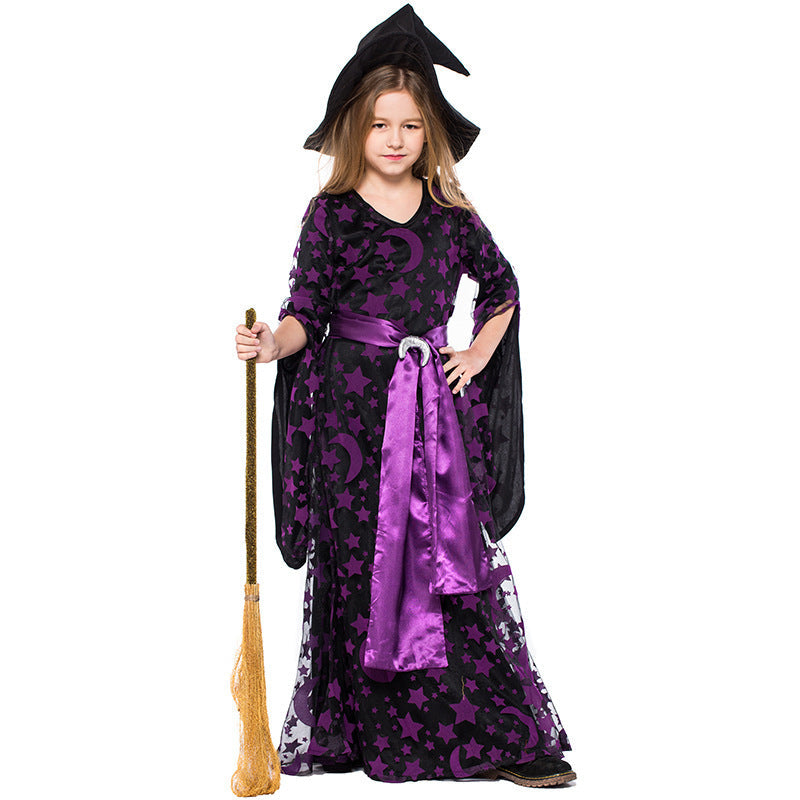 Girls Wizard Costume with Shimmering Cape and Detailed Hat Chichicherry