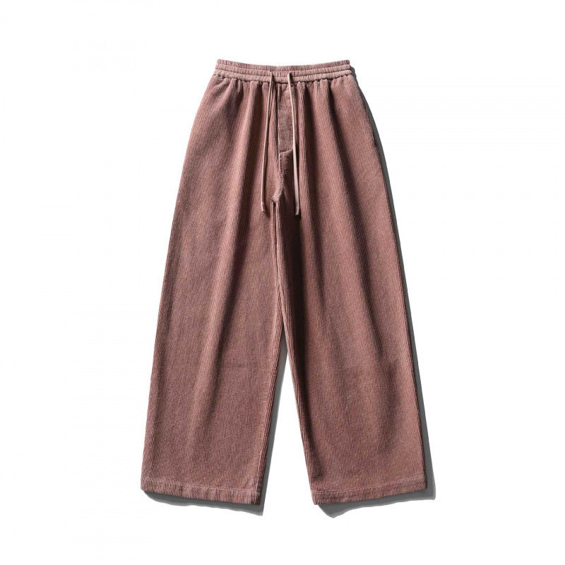 Unisex Wide Cord Pants in Relaxed Fit with Elastic Waistband, Drawstring and Straight Leg Chichicherry