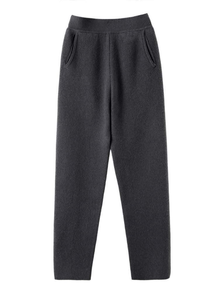 Women's High-Waisted Knit Pants with Cashmere-like Feel and Tapered Leg Chichicherry