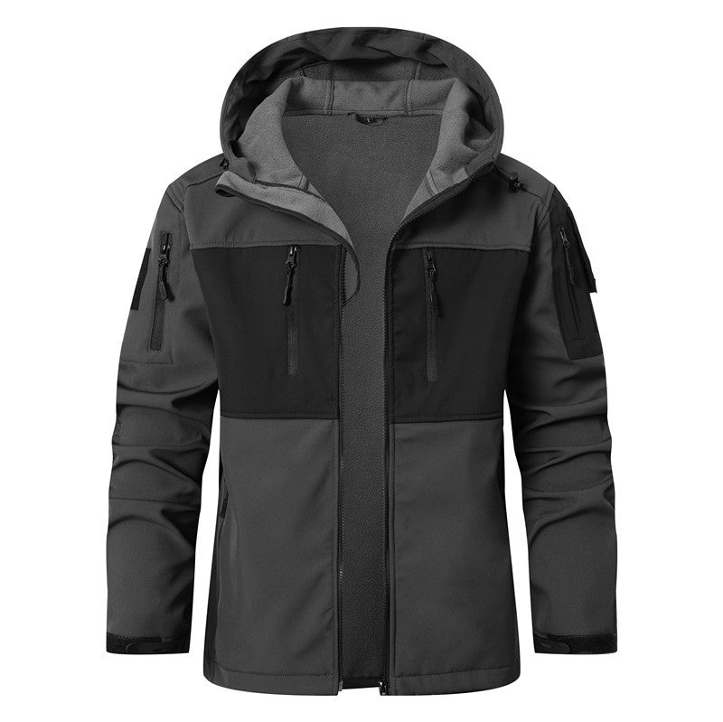 Men's Softshell Tactical Jacket with Fleece Lining, Hood and Multifunctional Pockets Chichicherry