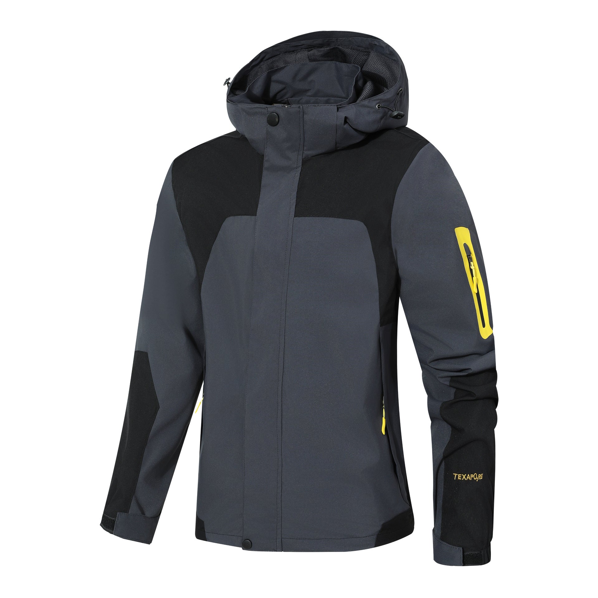 Men's Waterproof Softshell Outdoor Jacket with Hood, Sleeve Zipper Pocket and Windproof Membrane Chichicherry